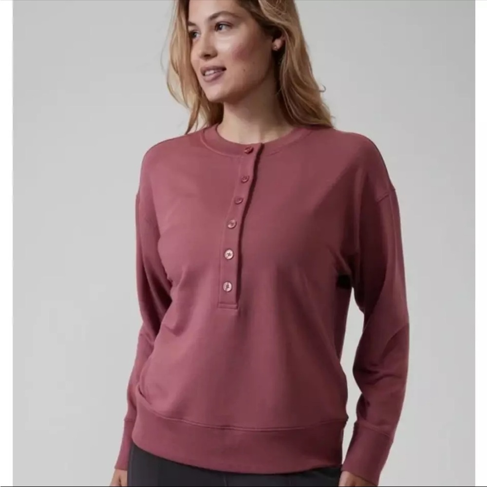 Athleta Balance Women’s Henley Pull-Over Crew Neck Sweater In Tawny Rose Large